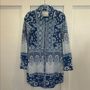 Anthropologie Navy and White Patterned Mini Dress